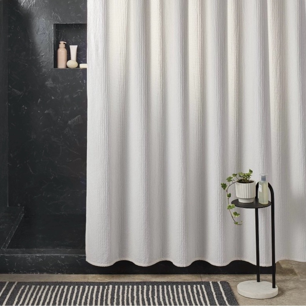 Oversized Relaxed Waffle Weave Shower Curtain Ivory- Threshold